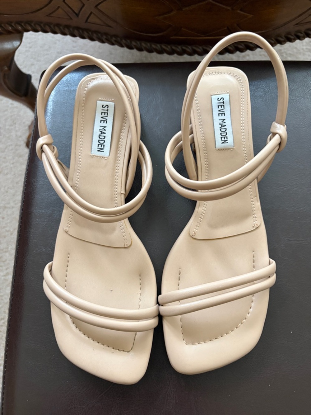 Steve Madden Beige Strappy Square-Toe Slingback Sandals